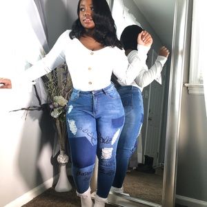 Patchwork curve denim jeans